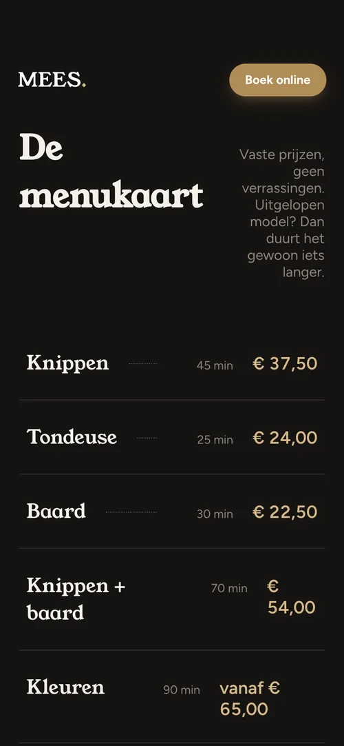 MEES. menukaart op mobiel